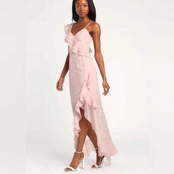 Forever Blush Pink Floral Jacquard Ruffled Maxi Dress - Picture 4 of 5